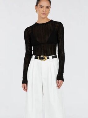 DISSH Estella Long-Sleeve Knit Top Size M Black Sheer Chic Lightweight Minimal